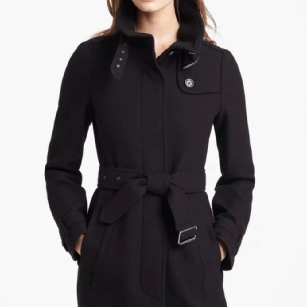 Burberry Brit Rushworth Belted Wool/ Cashmere Black Coat, Size 2